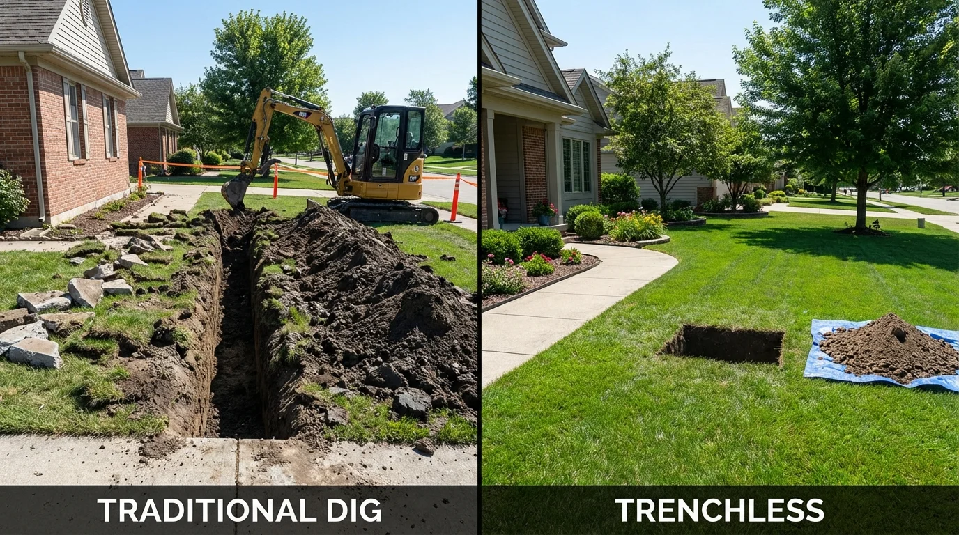 Trenchless sewer repair with minimal yard damage versus traditional excavation in Dunnigan, CA